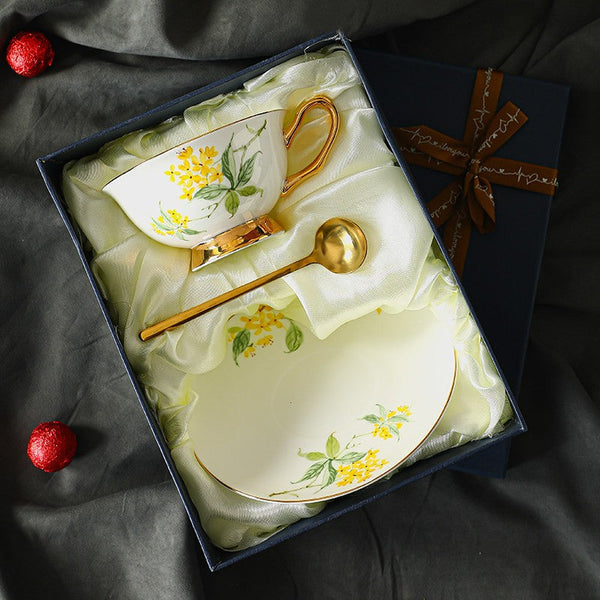 Elegant Floral Ceramic Coffee Cup and Saucer, 7.4 oz Flower Tea Cup and Saucer Set, British Royal Ceramic Tea Cups for Traditional Afternoon Tea, Porcelain Tea Cup and Saucer Set in Gift Box-ArtWorkCrafts.com