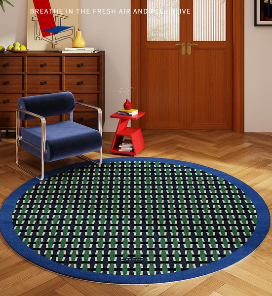 Abstract Contemporary Round Rugs under Chairs, Mid Century Circular Rugs for Bedroom, Modern Rugs for Dining Room, Geometric Modern Rugs for Living Room-ArtWorkCrafts.com
