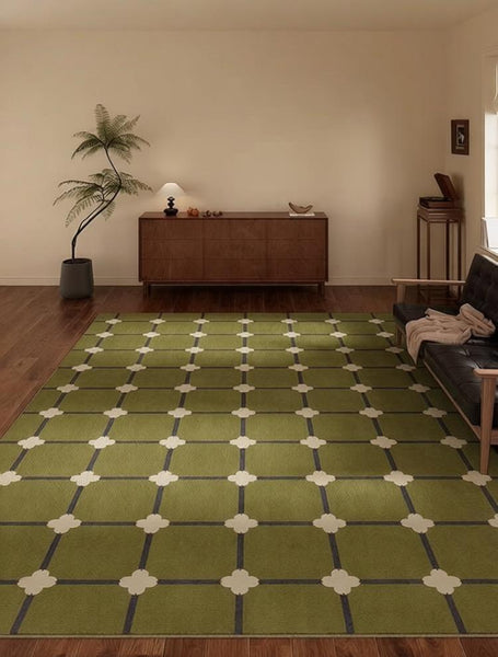 Minimalist Geometric Rugs for Living Room, Green Absract Rugs for Bedroom, Living Room Contemporary Modern Rugs, Mid Century Modern Rugs-ArtWorkCrafts.com
