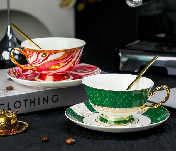 Ceramic Coffee Cup with Saucer Set of 2 Cups, Beautiful British Tea Cup and Saucer, Creative Porcelain Tea Cup Saucer Set, 6.8 oz Tea Cup and Saucer in Gift Box-ArtWorkCrafts.com