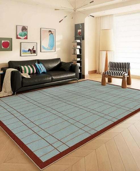 Modern Living Room Rug Ideas, Mid Century Contemporary Rugs, Geometric Modern Area Rugs, Blue Modern Rugs for Dining Room-ArtWorkCrafts.com