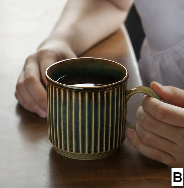 Unique Tea Cup, 10 oz Creative Brown Green Ceramic Coffee Mugs, Large Modern Handmade Pottery Coffee Cup, Large Capacity Coffee Mugs-ArtWorkCrafts.com