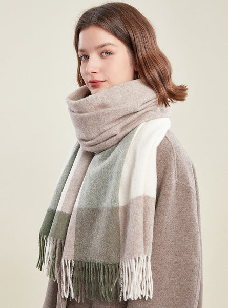 Wool Scarf for Women, Plaid Winter Shawl, Soft Wool Scarf for women, Christmas Holiday Gift, Evening Wrap, Large Winter Shawl, Elegant Shawl, Warm Cape, Winter Scarves-ArtWorkCrafts.com