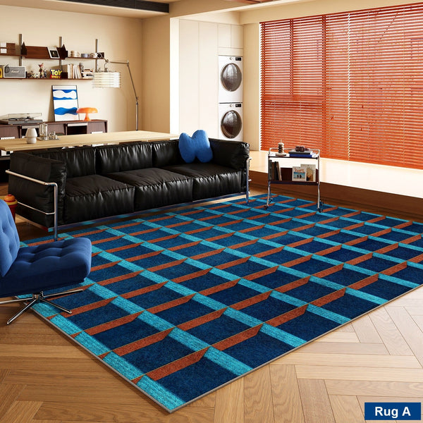 Living Room Rug Ideas, Mid Century Modern Rugs, Bedroom Modern Floor Carpet, Blue Modern Rug Designs, Contemporary Modern Rugs for Dining Room-ArtWorkCrafts.com