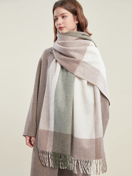 Wool Scarf for Women, Plaid Winter Shawl, Soft Wool Scarf for women, Christmas Holiday Gift, Evening Wrap, Large Winter Shawl, Elegant Shawl, Warm Cape, Winter Scarves-ArtWorkCrafts.com