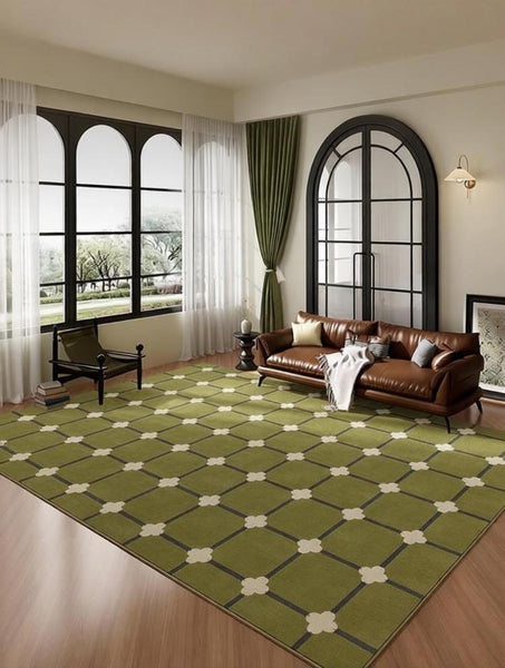 Minimalist Geometric Rugs for Living Room, Green Absract Rugs for Bedroom, Living Room Contemporary Modern Rugs, Mid Century Modern Rugs-ArtWorkCrafts.com
