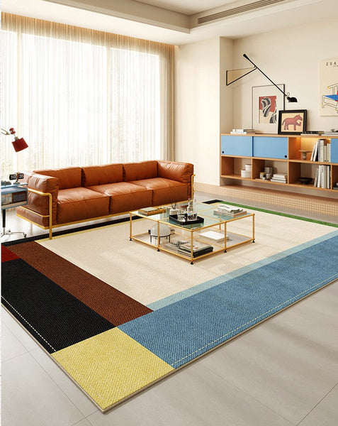 Modern Living Room Rug Ideas, Geometric Contemporary Area Rugs, Mid Century Modern Rugs, Colorful Modern Rugs for Bedroom-ArtWorkCrafts.com