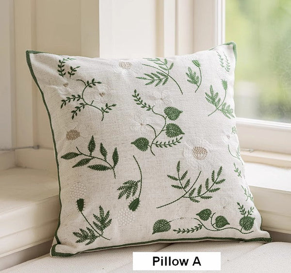 Embroider Flower Cotton Pillow Covers, Decorative Pillows for Sofa, Farmhouse Decorative Pillows for Couch, Spring Flower Decorative Pillows for Bedroom-ArtWorkCrafts.com