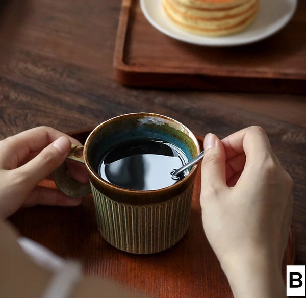 Large Modern Handmade Pottery Coffee Cup, Large Capacity Coffee Mugs, Unique Tea Cup, Creative Brown Green Ceramic Coffee Mugs-ArtWorkCrafts.com
