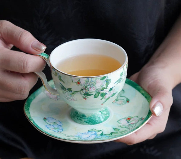 Luxury Tea Cup Set, Elegant Coffee Cup, Porcelain Tea Saucer, Ceramic Tea Cup Set, British Tea Cup Set-ArtWorkCrafts.com