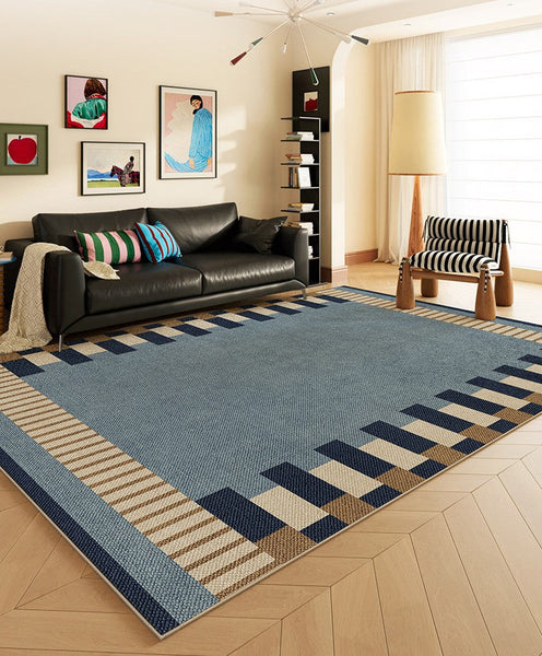 Geometric Modern Area Rugs, Modern Living Room Rug Ideas, Mid Century Contemporary Rugs, Blue Modern Rugs for Dining Room-ArtWorkCrafts.com
