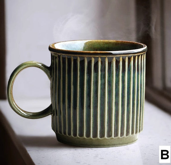 Large Modern Handmade Pottery Coffee Cup, Large Capacity Coffee Mugs, Unique Tea Cup, Creative Brown Green Ceramic Coffee Mugs-ArtWorkCrafts.com