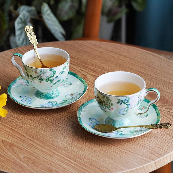 Luxury Tea Cup Set, Elegant Coffee Cup, Porcelain Tea Saucer, Ceramic Tea Cup Set, British Tea Cup Set-ArtWorkCrafts.com