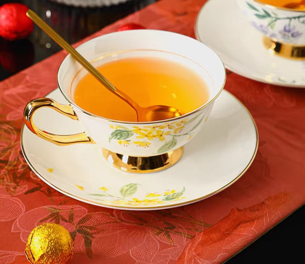 British Royal Ceramic Tea Cups for Afternoon Tea, Elegant Floral Ceramic Coffee Cup and Saucer, Flower Tea Cup and Sucer Set, Porcelain Tea Cup and Saucer Set in Gift Box-ArtWorkCrafts.com