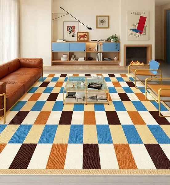Mid Century Modern Rugs, Modern Living Room Rug Ideas, Geometric Contemporary Area Rugs, Colorful Modern Rugs for Bedroom-ArtWorkCrafts.com