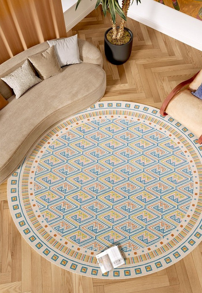 Abstract Contemporary Round Rugs For Childrens Room, Playful Colorful Kids Nursery Mat