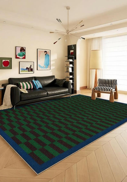Modern Living Room Rug Ideas, Geometric Contemporary Area Rugs, Green Mid Century Modern Rugs, Colorful Modern Rugs for Dining Room-ArtWorkCrafts.com