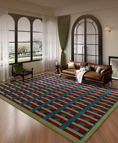 Colorful Absract Rugs for Bedroom, Minimalist Geometric Rugs for Living Room, Mid Century Modern Rugs, Contemporary Modern Rugs for Living Room-ArtWorkCrafts.com