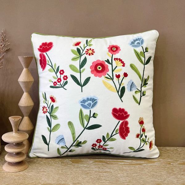 Throw Pillows for Couch, Spring Flower Decorative Throw Pillows, Farmhouse Sofa Decorative Pillows, Embroider Flower Cotton Pillow Covers-ArtWorkCrafts.com