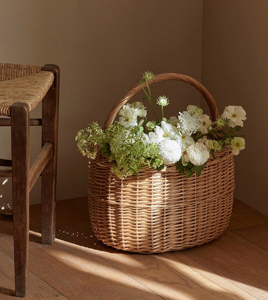 Hand-woven Wicker Storage Basket, Natural Fruit Basket, Storage Basket for Kitchen, Picnic Storage Basket with Handle, Willow Weaving Storage Basket for Shelves-ArtWorkCrafts.com