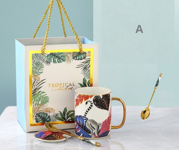 Peacock Porcelain Cups, Large Capacity Jungle Animal Porcelain Mugs, Unique Ceramic Mugs in Gift Box, Creative Ceramic Mugs for Office-ArtWorkCrafts.com