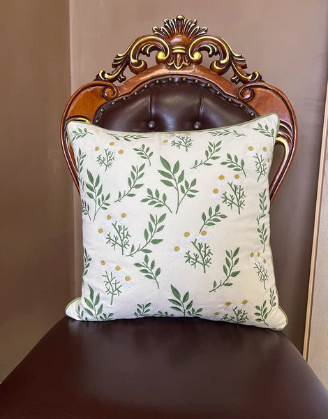 Spring Flower Sofa Decorative Pillows, Farmhouse Decorative Throw Pillows, Embroider Flower Cotton Pillow Covers, Flower Decorative Throw Pillows for Couch-ArtWorkCrafts.com