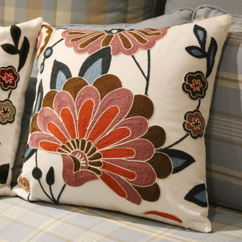 Sofa Decorative Pillows, Embroider Flower Cotton Pillow Covers, Flower Decorative Throw Pillows for Couch, Farmhouse Decorative Throw Pillows-ArtWorkCrafts.com