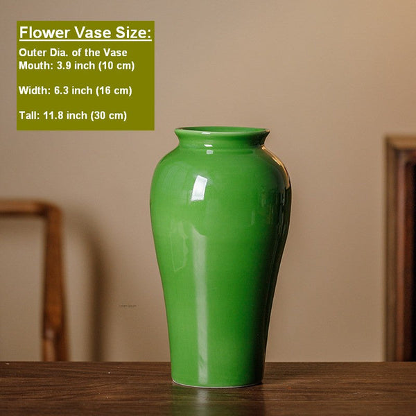 Vintage Flower Vases on Table, Handmade Water Holding Flower Vase, Centerpiece Ceramic Bud Vases, Green Porcelain Flower Vases-ArtWorkCrafts.com