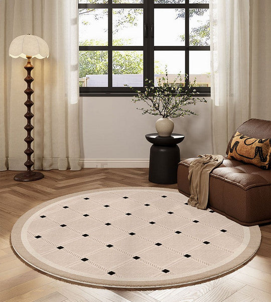 Bedroom Circular Modern Rugs, Mid Century Modern Rugs under Chairs, Geometric Round Rugs for Dining Room, Contemporary Modern Rugs-ArtWorkCrafts.com