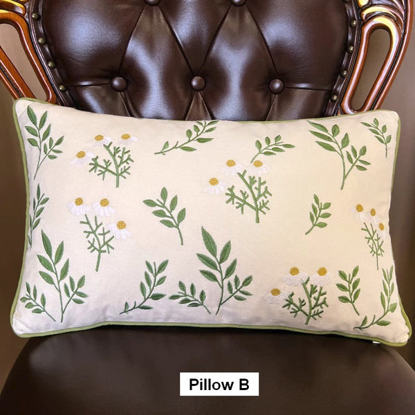 Spring Flower Sofa Decorative Pillows, Farmhouse Decorative Throw Pillows, Embroider Flower Cotton Pillow Covers, Flower Decorative Throw Pillows for Couch-ArtWorkCrafts.com