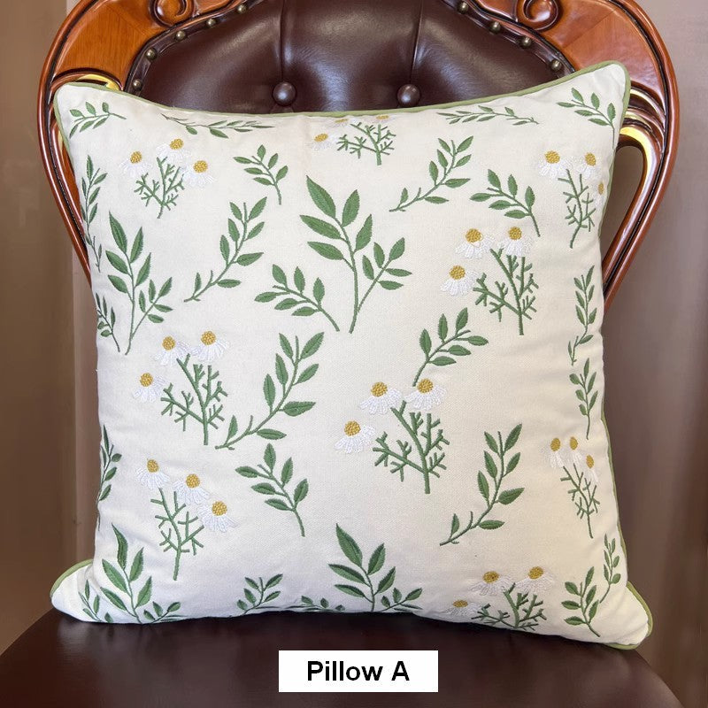 Spring Flower Sofa Decorative Pillows, Farmhouse Decorative Throw Pillows, Embroider Flower Cotton Pillow Covers, Flower Decorative Throw Pillows for Couch-ArtWorkCrafts.com