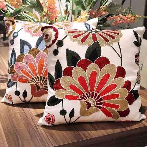 Decorative Pillows for Sofa, Flower Decorative Throw Pillows for Couch, Embroider Flower Cotton Pillow Covers, Farmhouse Decorative Throw Pillows-ArtWorkCrafts.com