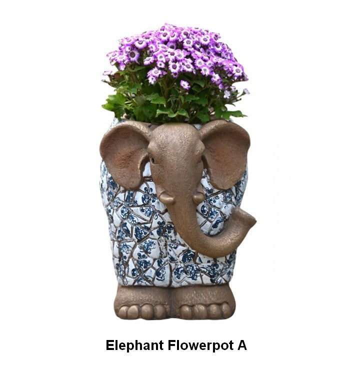 Large Garden Flower Pot, Elephant Flowerpot, Unique Garden Flowerpot, Resin Statue for Garden, Modern Animal Statue for Garden Ornaments, Villa Outdoor Decor Gardening Ideas-ArtWorkCrafts.com