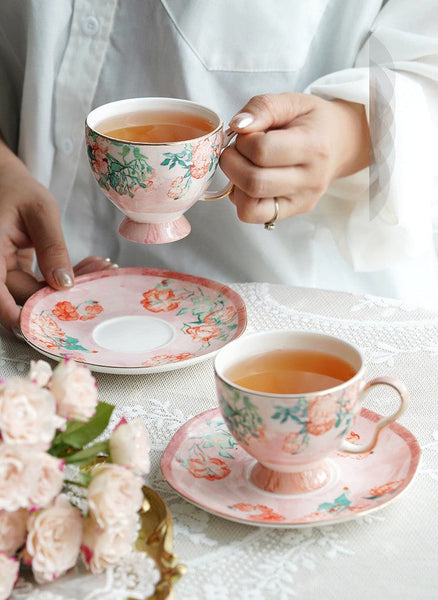 Porcelain Tea cups, British Tea Cup Set, Afternoon Tea Cup with Saucer Set, Elegant Coffee Cup, Porcelain Coffee Cups, Coffee Cup in Gift Box, Vintage Tea Cup Set-ArtWorkCrafts.com