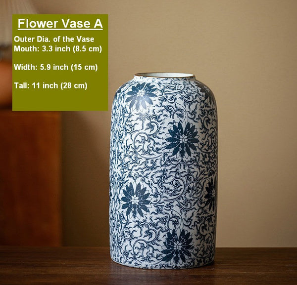 Vintage Bouquet Flower Vases, Centerpiece on Dining Table, Large Blue Flower Vase on Table, Handmade Porcelain Flower Vases Urn, Water Holding Flower Vases-ArtWorkCrafts.com