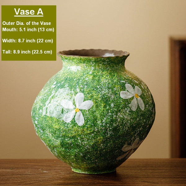 Modern Pottery Flower Vases, Centerpiece on Dining Table, Handmade Water Holding Flower Vases, Pottery Bud Vases, Large Green Flower Vases on Table-ArtWorkCrafts.com