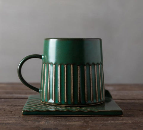 Latte Coffee Cup, Cappuccino Coffee Mug, Coffee Cup and Saucer Set, Large Coffee Cup, Pottery Coffee Cups-ArtWorkCrafts.com