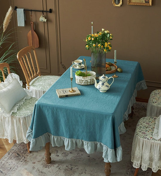 Extra Large Rectangle Tablecloth for Dining Room Table, Blue Modern Long Table Cover, Ramie Tablecloth for Home Decoration, Square Tablecloth for Round Table-ArtWorkCrafts.com