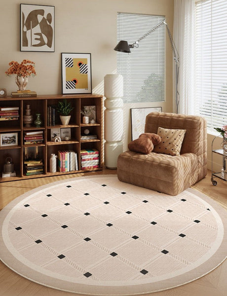 Bedroom Circular Modern Rugs, Mid Century Modern Rugs under Chairs, Geometric Round Rugs for Dining Room, Contemporary Modern Rugs-ArtWorkCrafts.com