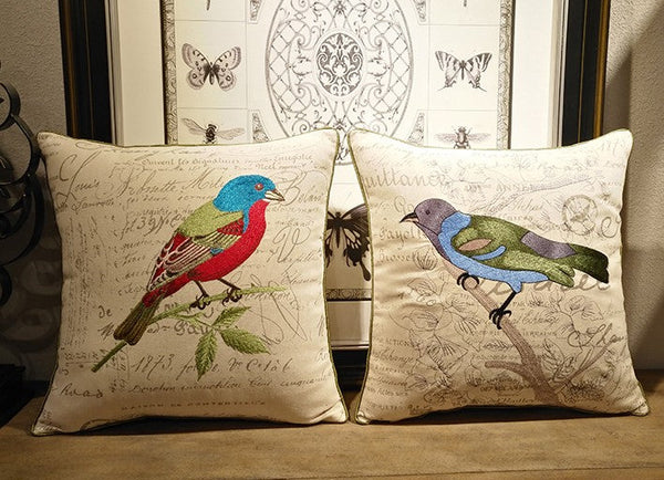 Decorative Throw Pillows, Bird Throw Pillows, Pillows for Farmhouse, Sofa Throw Pillows, Embroidery Throw Pillows, Rustic Pillows for Couch-ArtWorkCrafts.com