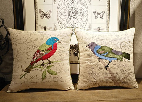Decorative Throw Pillows, Bird Throw Pillows, Pillows for Farmhouse, Sofa Throw Pillows, Embroidery Throw Pillows, Rustic Pillows for Couch-ArtWorkCrafts.com
