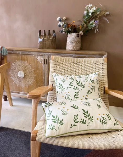 Spring Flower Sofa Decorative Pillows, Farmhouse Decorative Throw Pillows, Embroider Flower Cotton Pillow Covers, Flower Decorative Throw Pillows for Couch-ArtWorkCrafts.com