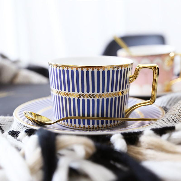 British Tea Cups, Elegant Porcelain Coffee Cups, Latte Coffee Cups with Gold Trim and Gift Box, Tea Cups and Saucers-ArtWorkCrafts.com