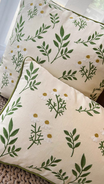 Spring Flower Sofa Decorative Pillows, Farmhouse Decorative Throw Pillows, Embroider Flower Cotton Pillow Covers, Flower Decorative Throw Pillows for Couch-ArtWorkCrafts.com