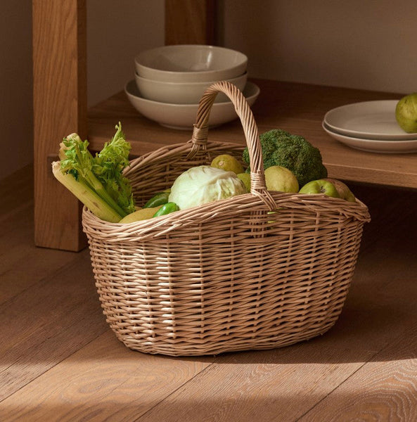 Wicker Storage Basket, Large Picnic Food Basket with Handle, Lovely Willow Weaving Baskets for Vegetable, Natural Fruit Basket, Natural Hand-woven Kitchen Storage Baskets-ArtWorkCrafts.com