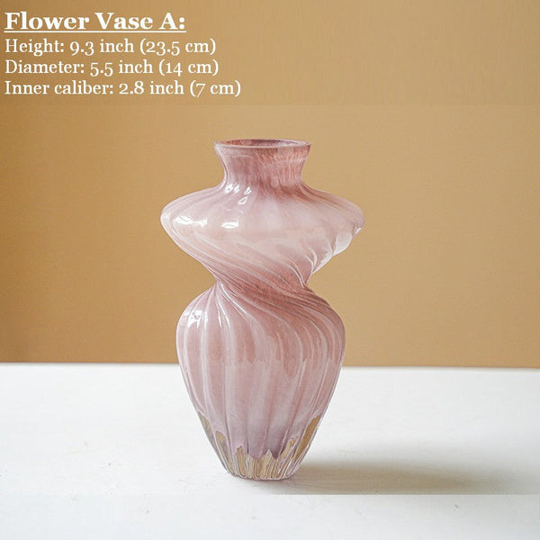 Mid Century Pink Vases for Flowers, Modern Vases for Living Room, Handmade Contemporary Glass Vases, Unique Decorative Glass Vase, Centerpiece Vases on Table-ArtWorkCrafts.com