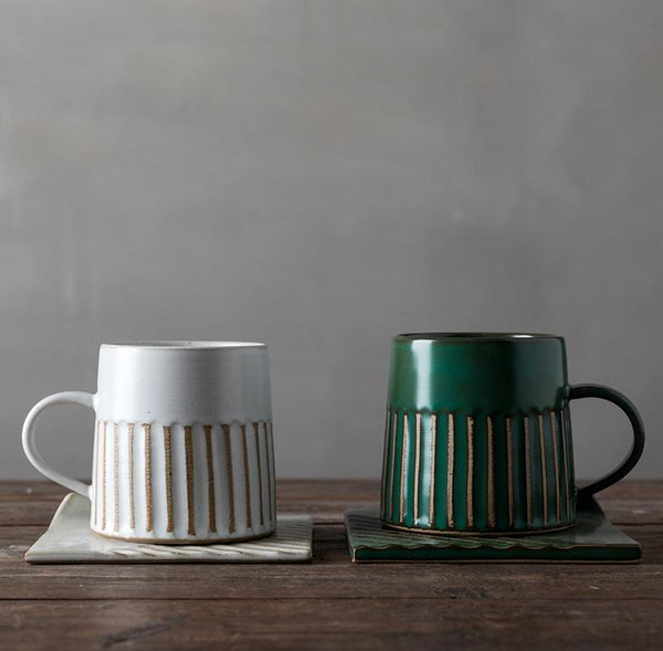 Latte Coffee Cup, Cappuccino Coffee Mug, Coffee Cup and Saucer Set, Large Coffee Cup, Pottery Coffee Cups-ArtWorkCrafts.com