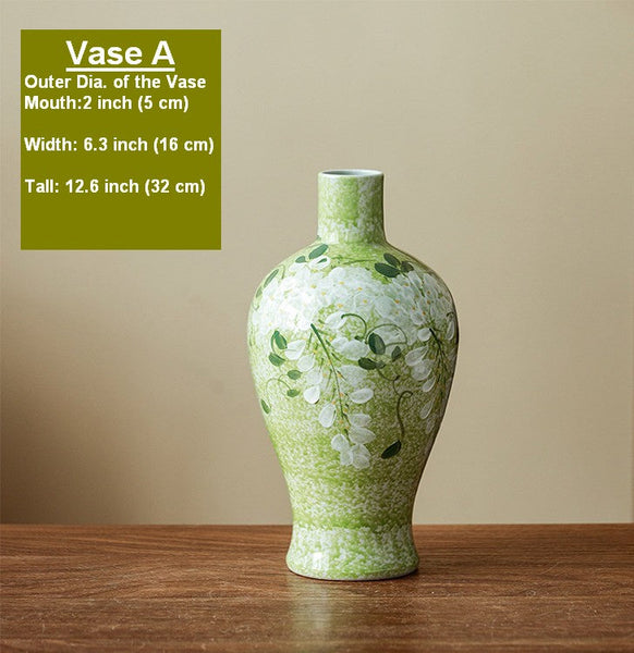 Centerpiece Ceramic Bud Vases, Large Flower Vases on Table, Green Porcelain Flower Vases, Handmade Water Holding Flower Vase-ArtWorkCrafts.com