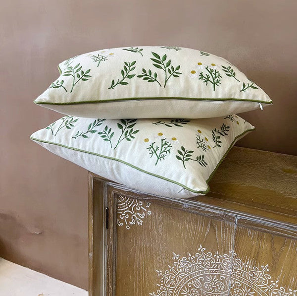 Spring Flower Sofa Decorative Pillows, Farmhouse Decorative Throw Pillows, Embroider Flower Cotton Pillow Covers, Flower Decorative Throw Pillows for Couch-ArtWorkCrafts.com