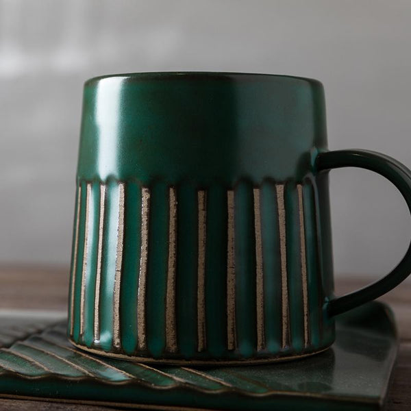 Latte Coffee Cup, Cappuccino Coffee Mug, Coffee Cup and Saucer Set, Large Coffee Cup, Pottery Coffee Cups-ArtWorkCrafts.com